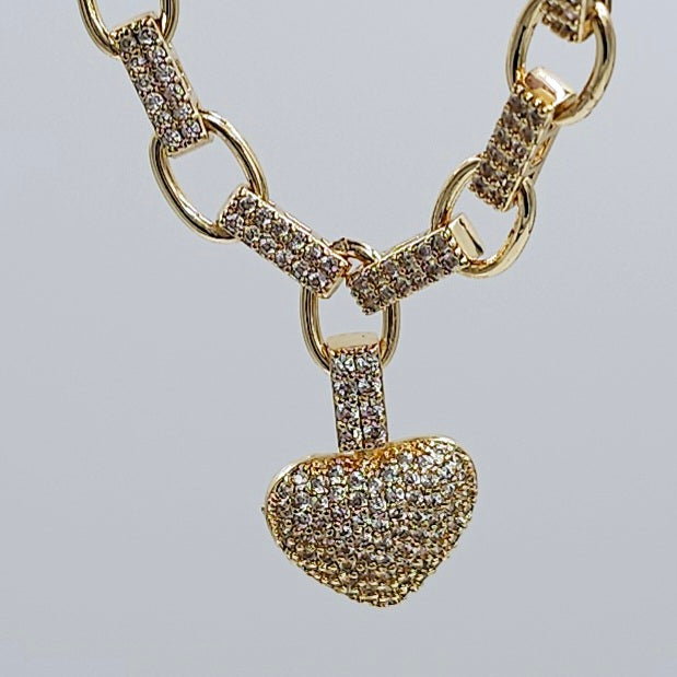 Gold CZ Heart Charm Bracelet