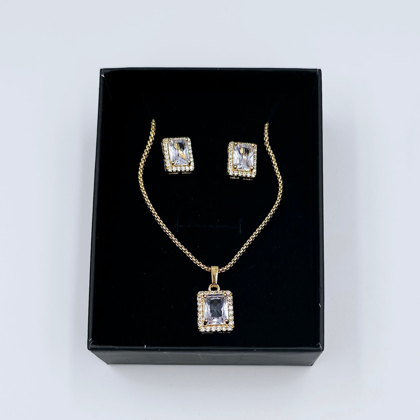 Emerald Cut Halo Jewellery Set