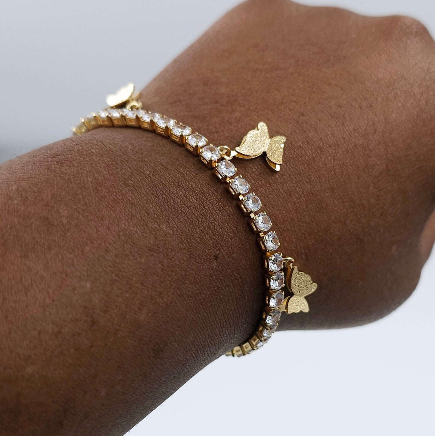 Gold Butterfly Tennis CZ Bracelet