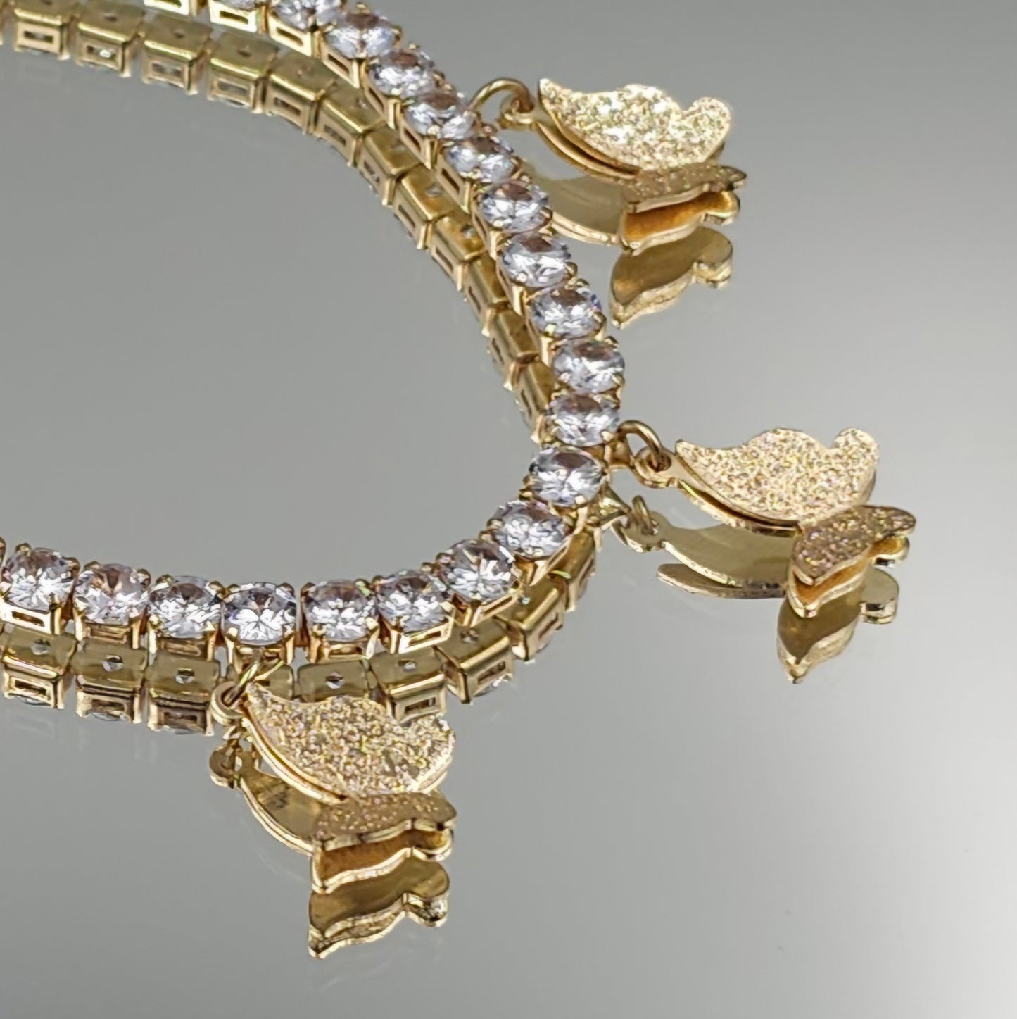 Gold Butterfly Tennis CZ Bracelet