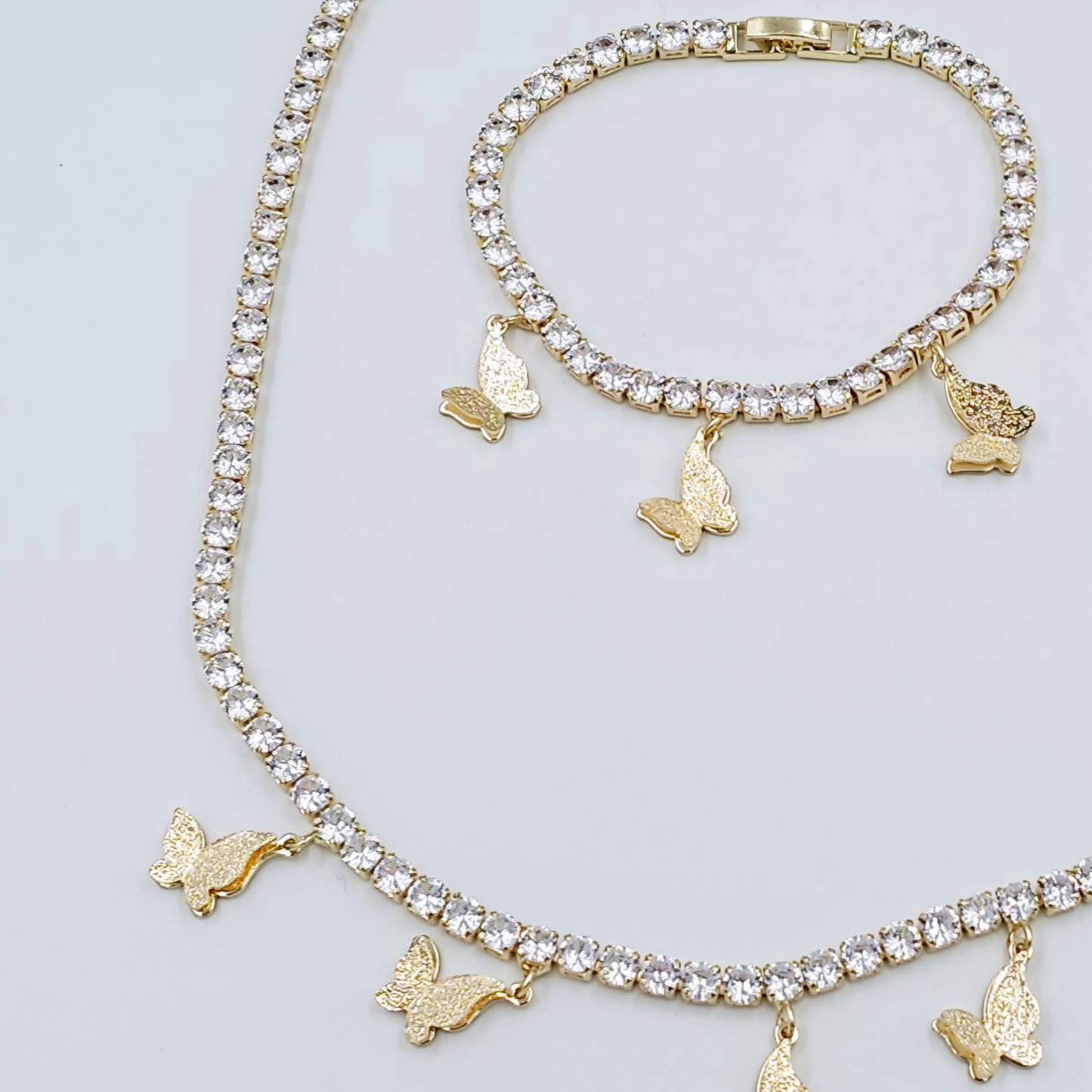 Gold Butterfly Tennis CZ Bracelet