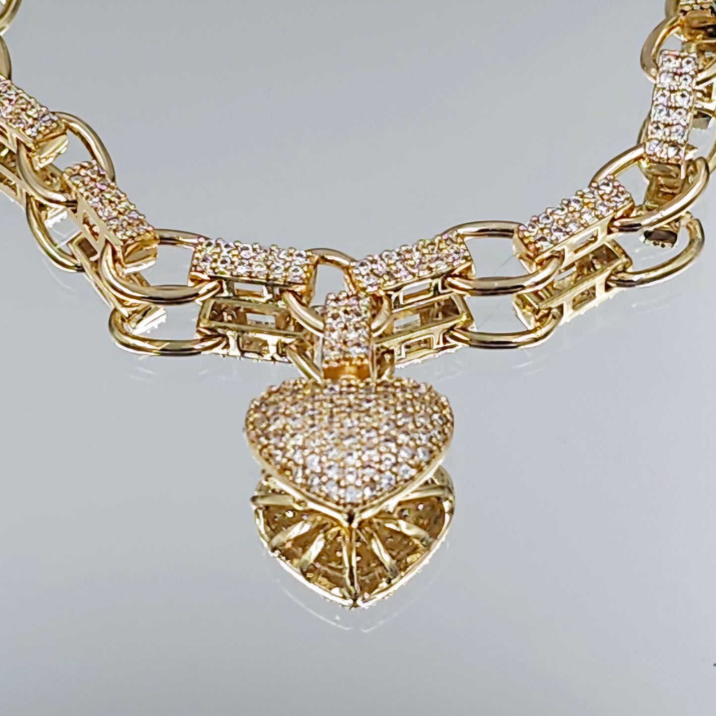 Gold CZ Heart Charm Bracelet