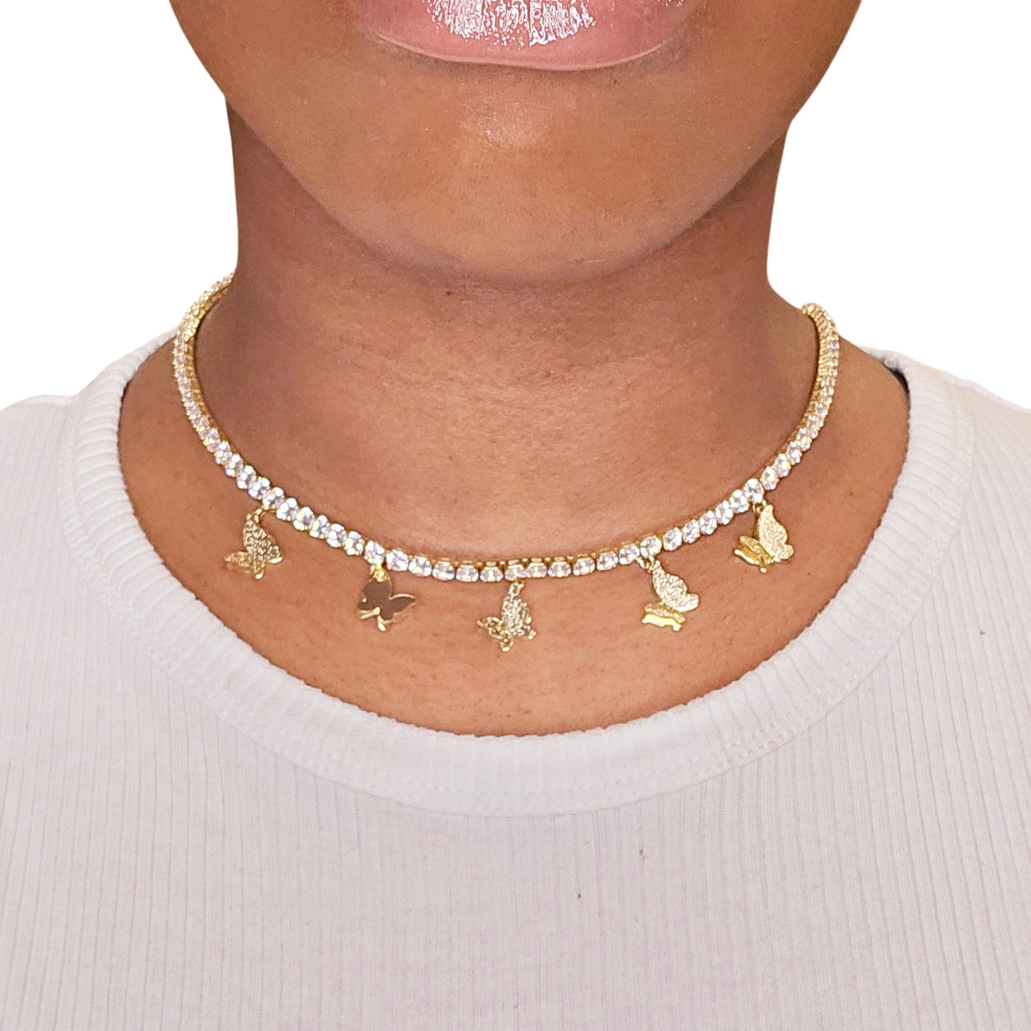 Gold Butterfly Tennis CZ Necklace