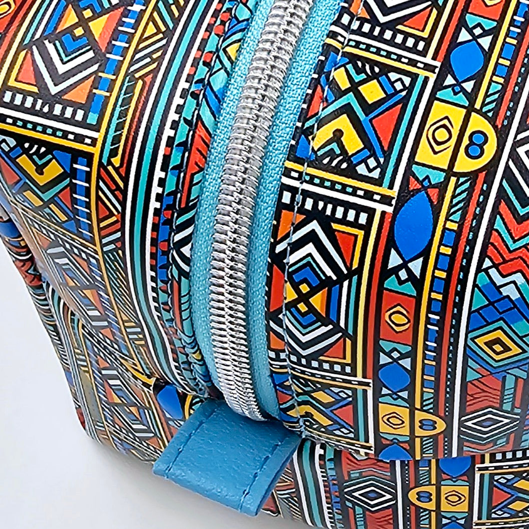 Large Blue Ndebele Cosmetic Bag