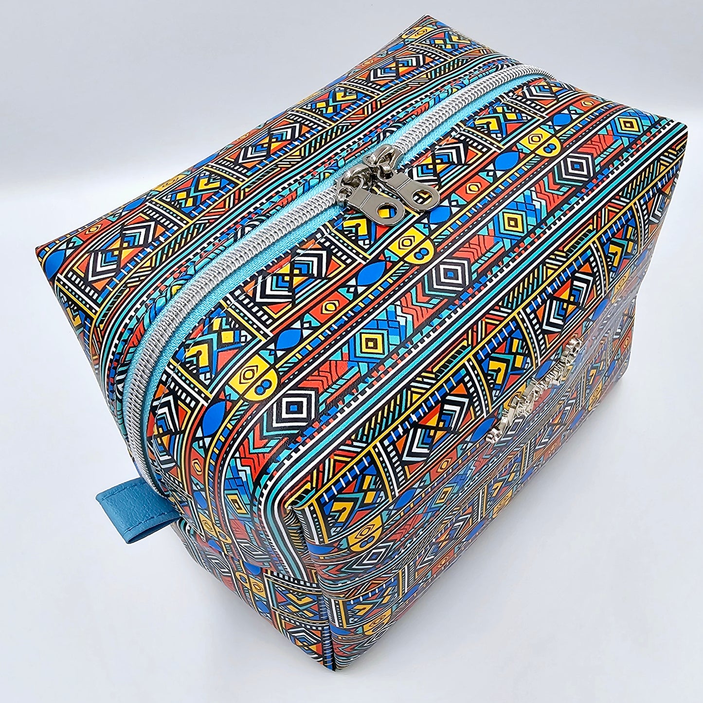 Large Blue Ndebele Cosmetic Bag