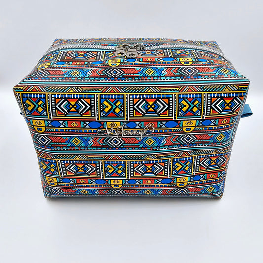 Large Blue Ndebele Cosmetic Bag