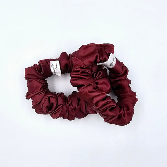 Bordeaux Satin Mini Scrunchies (pack of 2)